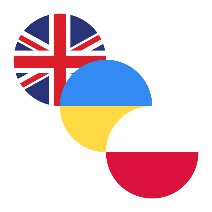 Flagi języków: UK, UKR, PL